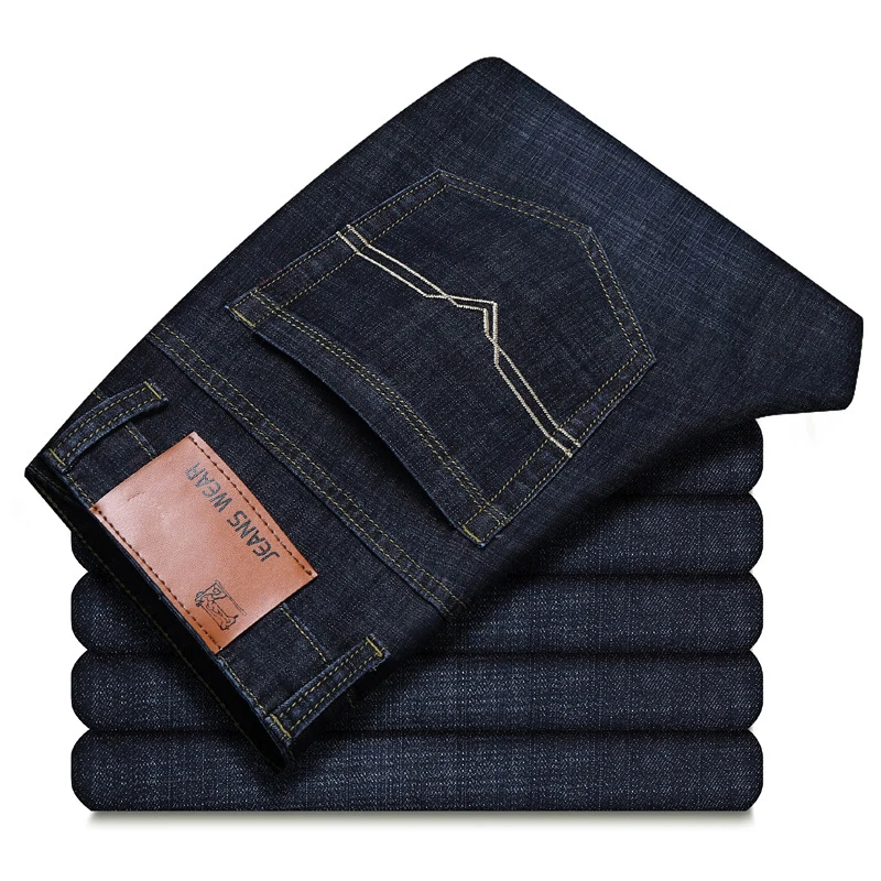 

100% Cotton Summer Men Classic Blue Jeans Straight Long Denim Pants Middle-aged Male Quality Lightweight Jeans