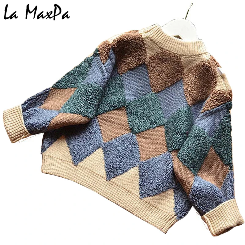 

4-8T New Clothing Baby Boy Girl Knitted Sweater Autumn Baby Kids Clothing Wear Sweaters Baby Winter Pullover Solid Color Plaid