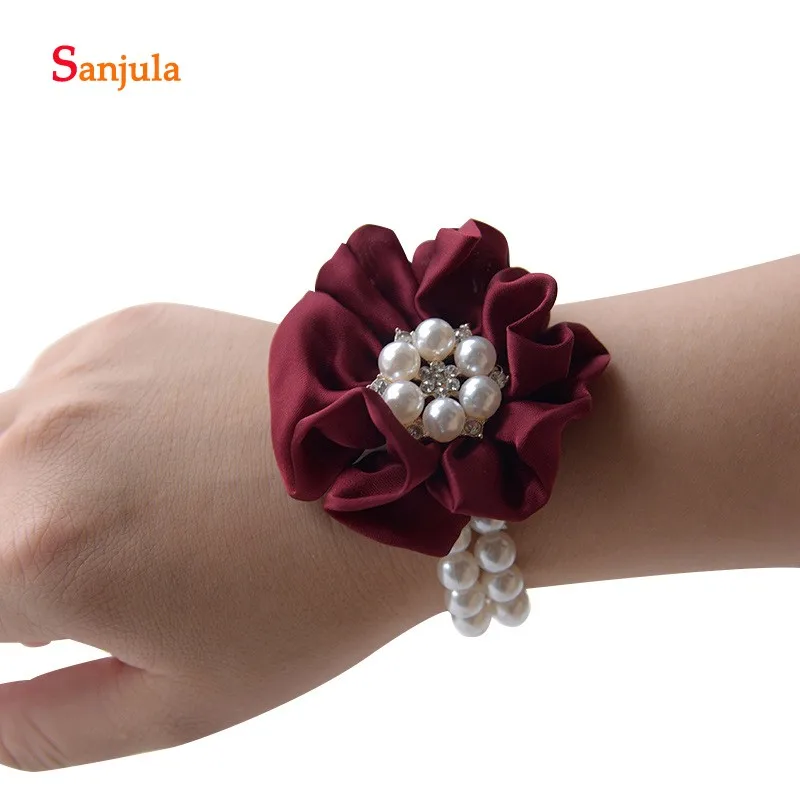 

Pearls Bracelet with Handmade Flowers Bridesmaid Wrist Crosage Small Cute Wedding Decoration pulseiras para damas de honor WS7