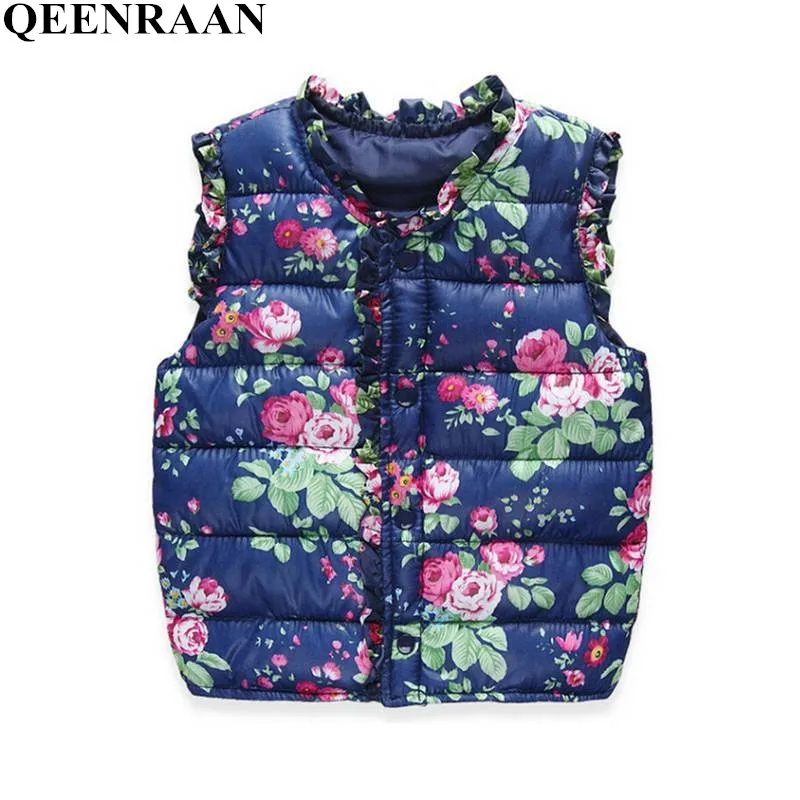 Sweet Girls Vests Spring Autumn Light Down Cotton Floral Outerwear Jackets Kids Baby Girl