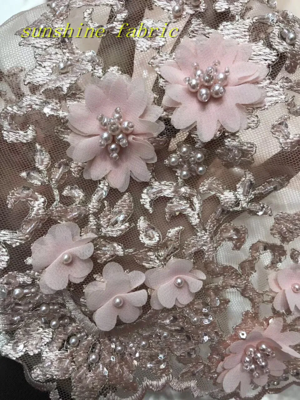 3d flower Embroidered Nigerian Laces Fabric Pink Bridal French Tulle