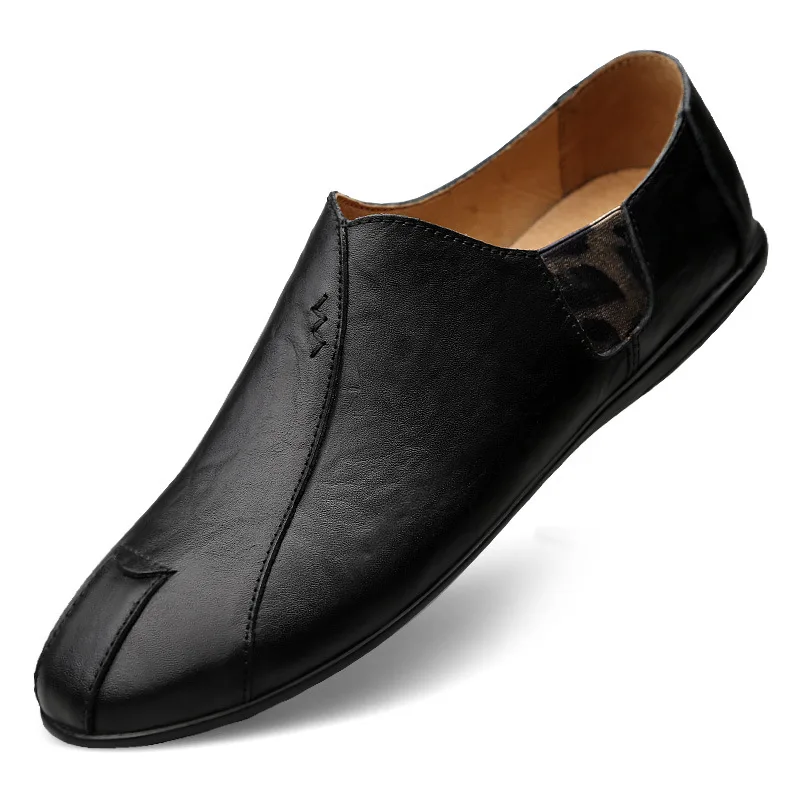 New Men Leather Shoes Casual Breathable Slip on Mens Loafers Black Business Shoes Soft Driving Shoes