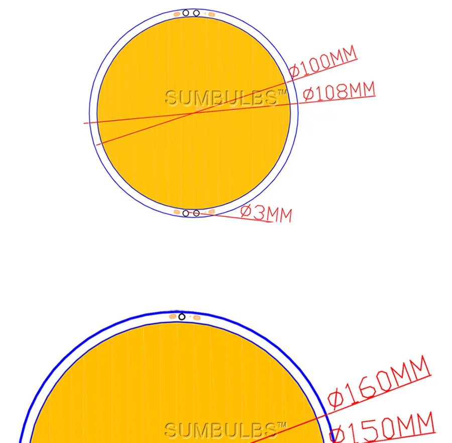 108mm 160mm Circular LED Chip COB Board Light 12V 50W 200W Super Bright Warm Cold White Rounded COB Lamp DC12-14V Sun Moon COB (1)