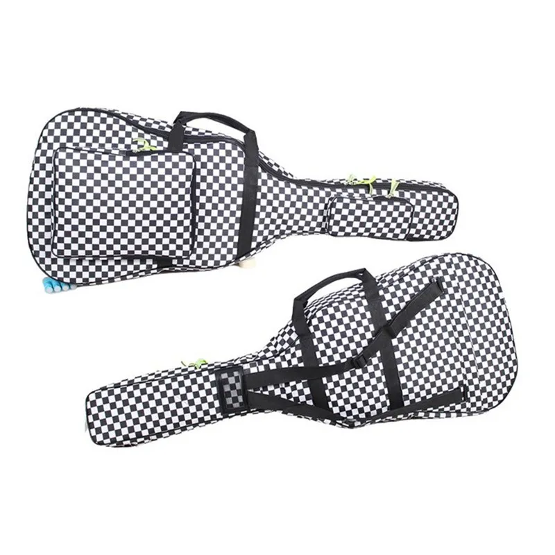 Professional portable durable 40 41 acoustic wood guitar bag black and white grid backpack soft gig case padded cover waterproof