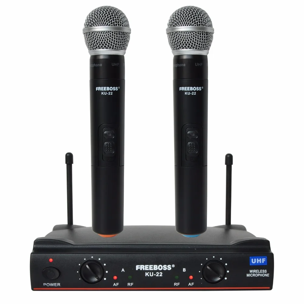 Prix pour Freeboss ku-22 uhf longue portée double canal 2 de poche mic émetteur karaoké professionnel uhf système de microphone sans fil Prix pour Freeboss ku-22 uhf longue portée double canal 2 de poche mic émetteur karaoké professionnel uhf système de microphone sans fil