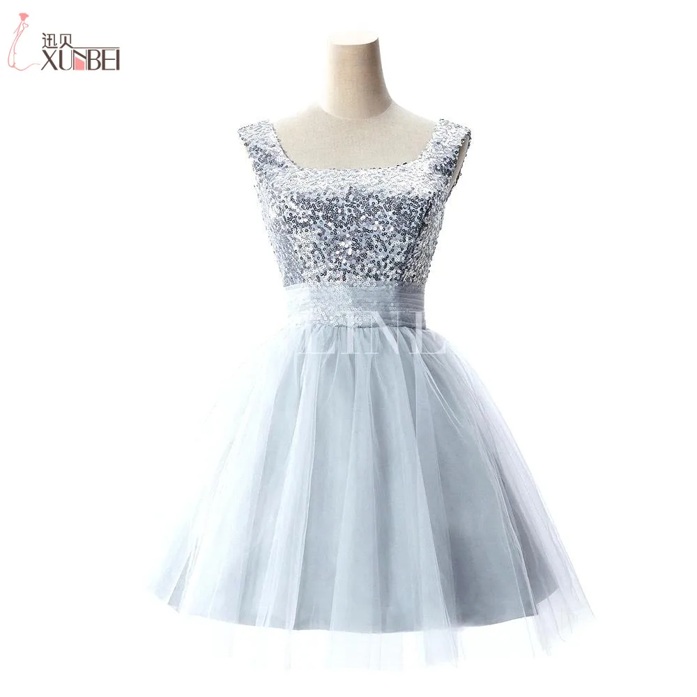 2017 Elegant Silver Sequins Short Dresses Sleeveless Short