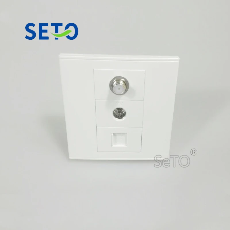 

SeTo 86 Type F Head Digital TV Connector + RJ45 Cat6 Network + TV Tel Wall Plate Socket Keystone Faceplate