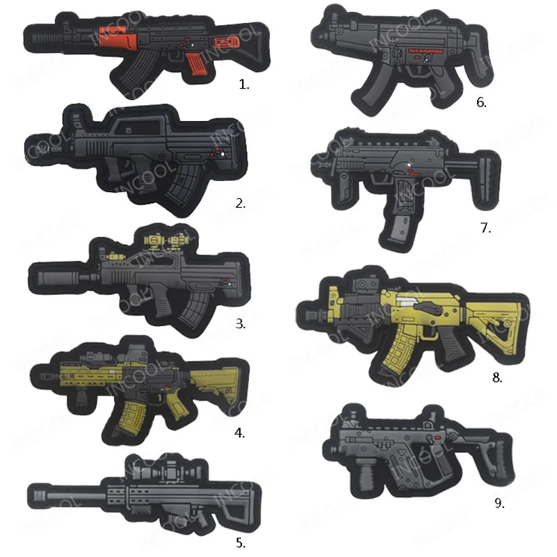 Gun Shape Pvc Tactical Fastener Hook Patch Combat Rubber Patches Badges