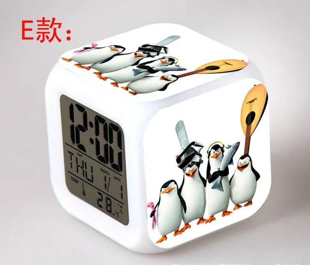 The Penguins of Madagascar LED 7 Color Flash Digital Alarm Clocks Kids