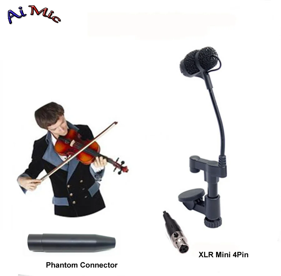 

Top Gooseneck Instrument Microphone Music Violin Microfone Transmitter with Mini XLR 4pin for Shure Wireless System Mic