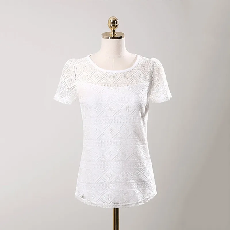 Verano 2018 algodón Camiseta mujer manga corta encaje Camiseta Kawaii Tops Casual Slim Camiseta mujer Camiseta femenina