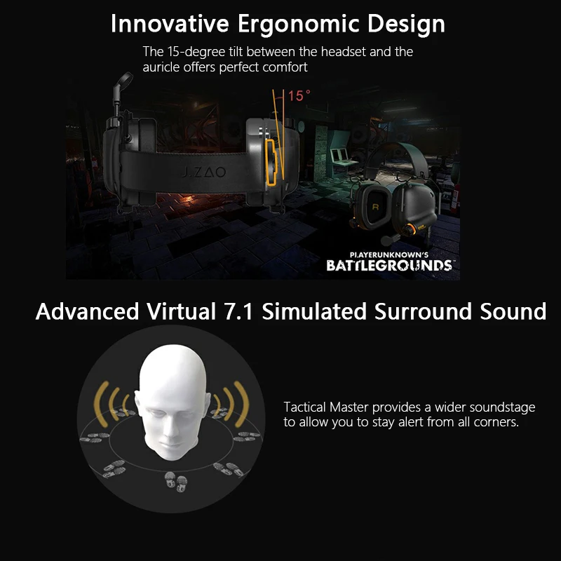  Tactical Master - JZ008 Immersive Gaming Headset with Virtual 7.1 Surround Sound Game Headphones fo