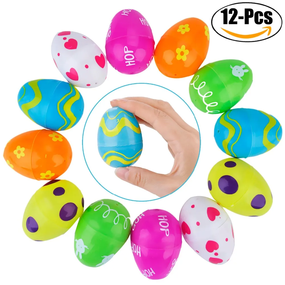 Funpa 12 шт. пасхальные яйца Красочные расписные DIY пасхальные пластиковые яйца милые пасхальные игрушки сюрприз яйца Пасхальный подарок для детей вечерние принадлежности
