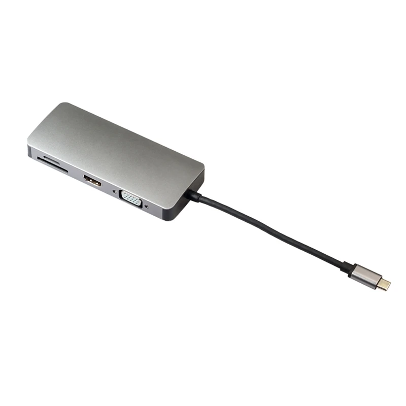 

FFYY-8 In 1 Type C To Hdmi Vga Video Adapter + Ethernet Lan Rj45 +Usb 3.0+ Sd Tf Card Reader For Macbook Air Pro For Imac To T