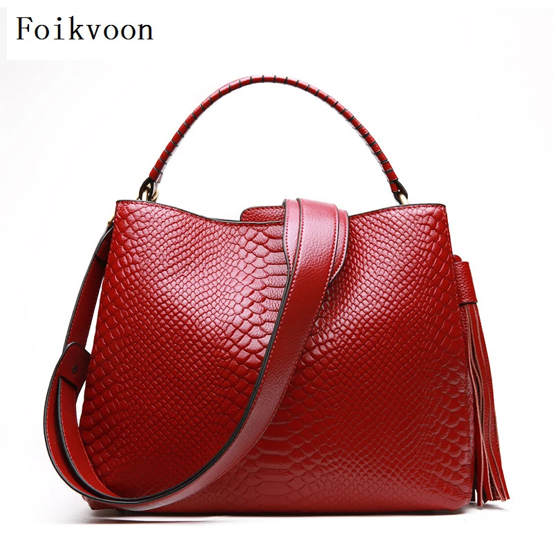 

Foikvoon Womans Handbag Red Split Leather Big Bag Woman Large Capacity Practical Female Crossbody Bags