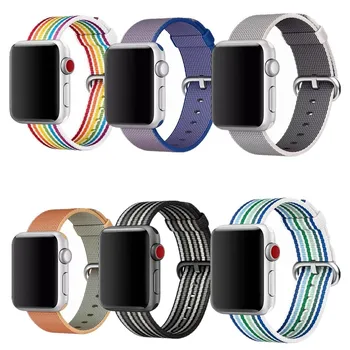 

Colorful Stripe Buckle Strap for Apple Watch Series 4/3/2/1 Woven Nylon Watchband 42 38MM Bracelet Belt for iwatch edition