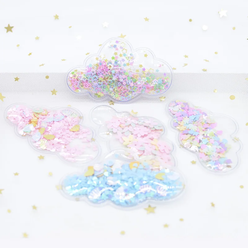 

5Pcs 78*48mm Filling Multiple Styles Sequin Applique Cloud Patches for DIY Cake Topper Hat Sticker Headwear Hair Clips Decor H08