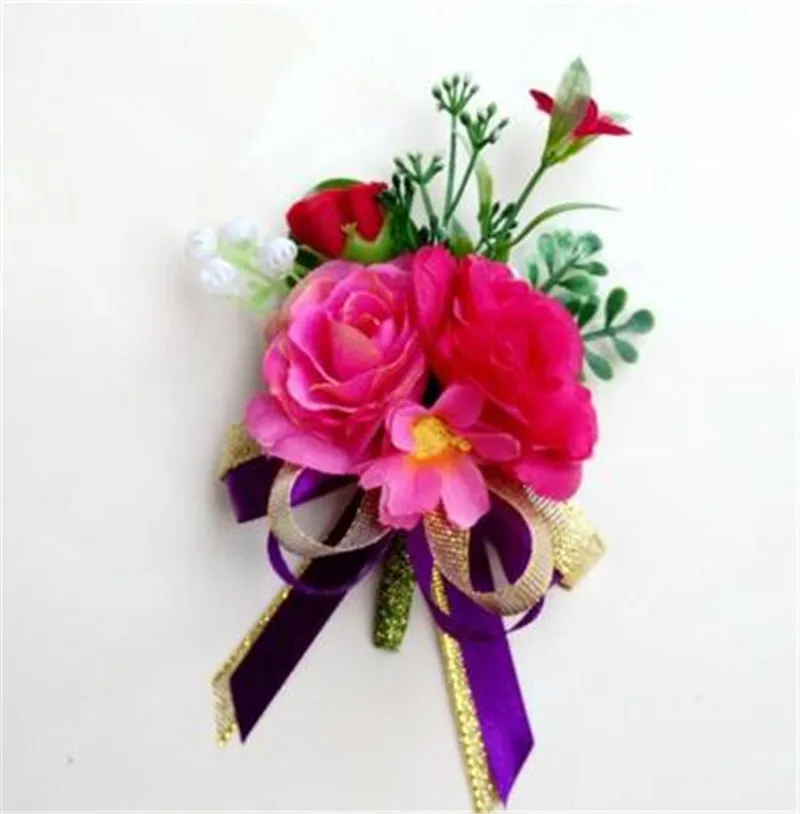 Purple Red groom groomsmen suit corsages Best man Boutonniere brooch