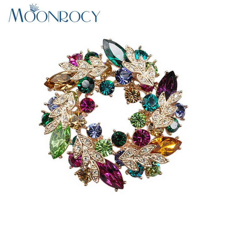

MOONROCY Free Shipping fashion jewelry Cubic Zirconia Rose gold color Multicolor Austrian Crystal Brooch for women Gift