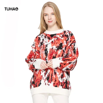 

TUHAO Loose Plus Size Sweater Female Autumn Winter Quality Batwing Sleeve Jacquard Pullover Oversize Knitted Tops TS1820
