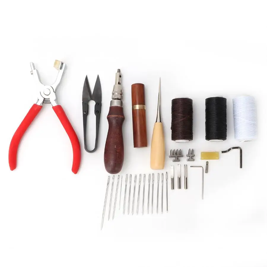 Кожи прошитая вручную инструменты Leathercraft Ручное шитье DIY инструмент для проделывания отверстий набор инструментов для ремонта - Цвет: 9 pcs