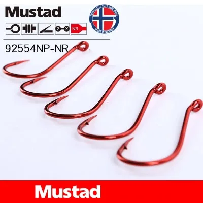 Mustad الصيد السنانير 92554NP-NR الزجي الأحمر الشائكة شص السحر حامل البحر الصيد معالجة Pesca واحد هوك