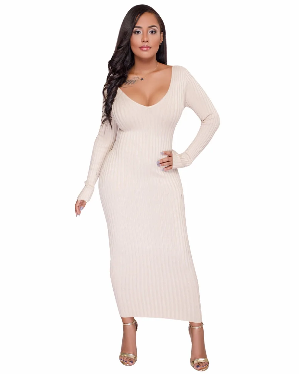 Neck Knitted Maxi Bodycon Dresses Sexy 