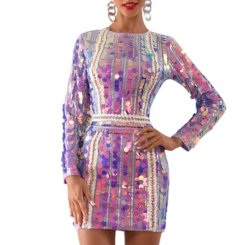 

Seamyla 2020 New Luxury Sequined Dress Women Long Sleeve Night Out Clubwear Mini Bodycon Celebrity Evening Party Dresses Vestido