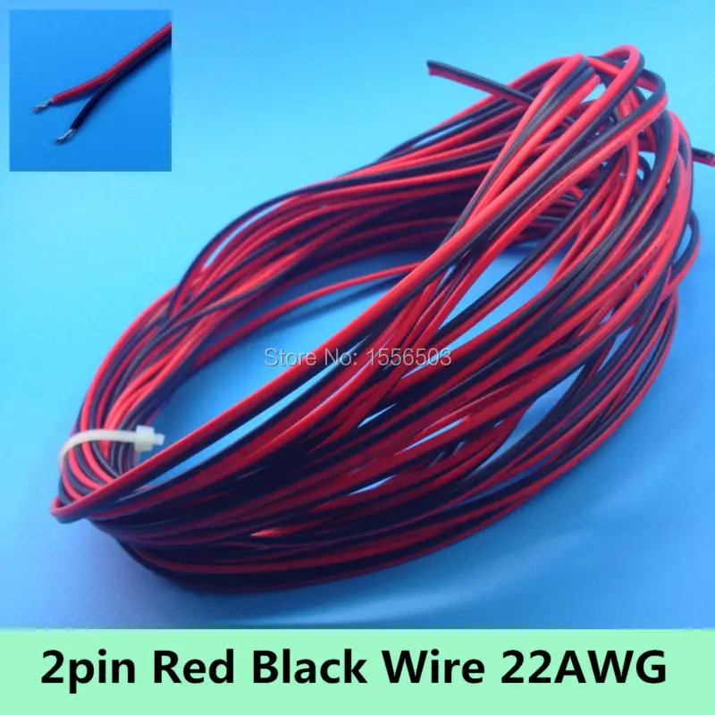 

2 pin Red Black Cable Insulated PVC Wire 2468 22AWG 10m 50m 100m Extention for LED Strip Lighting Electric 12V 24V DC Connect