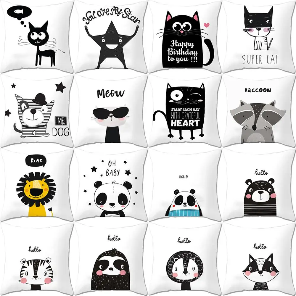 

Boniu Cute Cat/Lion Cushion Cover Lovely Cartoon Animal Panda Pillow Case Nordic For Home Chair Sofa Square Pillowcase 45x45cm