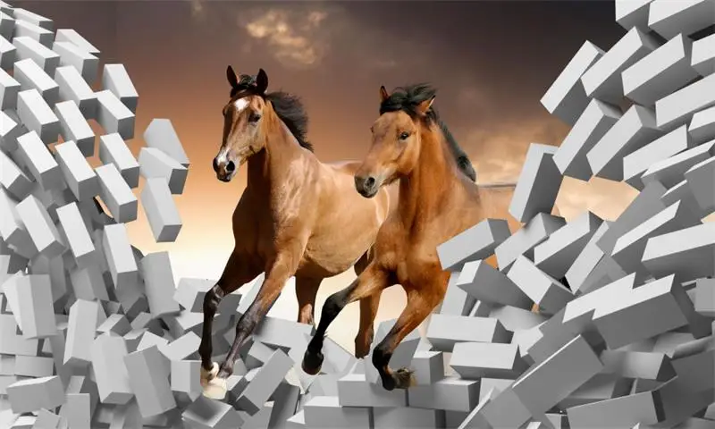 Custom mural wallpaper room 3d photo wallpaper brick wall horse 3d