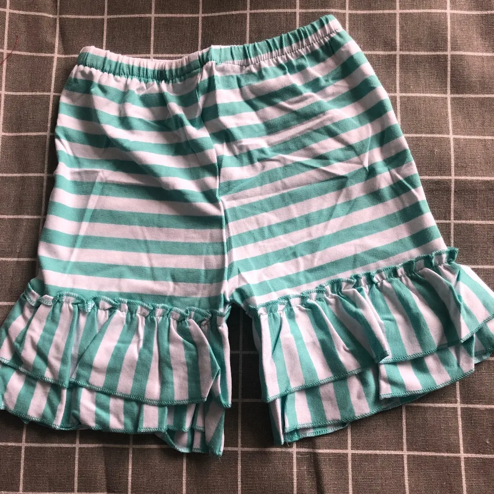 

sample sell! aqua white stripe girls lycra boutique shorts knit cotton children toddler solid color kids clothing ruffle shorts