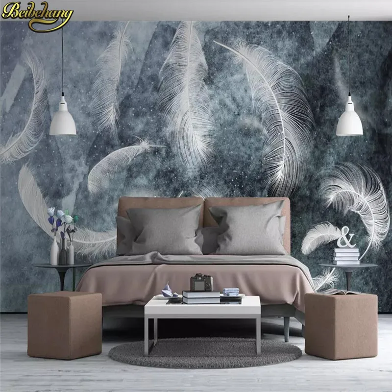 beibehang Custom wallpaper 3D modern minimalist Nordic abstract watercolor hand-painted feather TV mural background wall paper