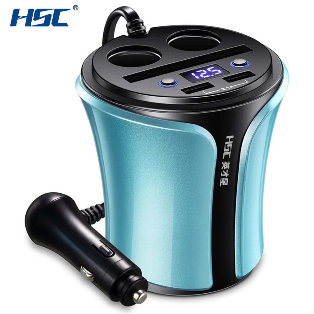 

HSC 108D Multifunctional Dual USB Charge 12-24V Car Cigarette Lighter 100W+40W for Mobile Phone Tablet PC Battery Voltage Tester
