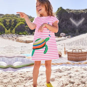 

Children's Dresses Girls Cotton Clothing Applique Animals Stripe Summer 2019 Hot Selling Tutu Kids Party Dress
