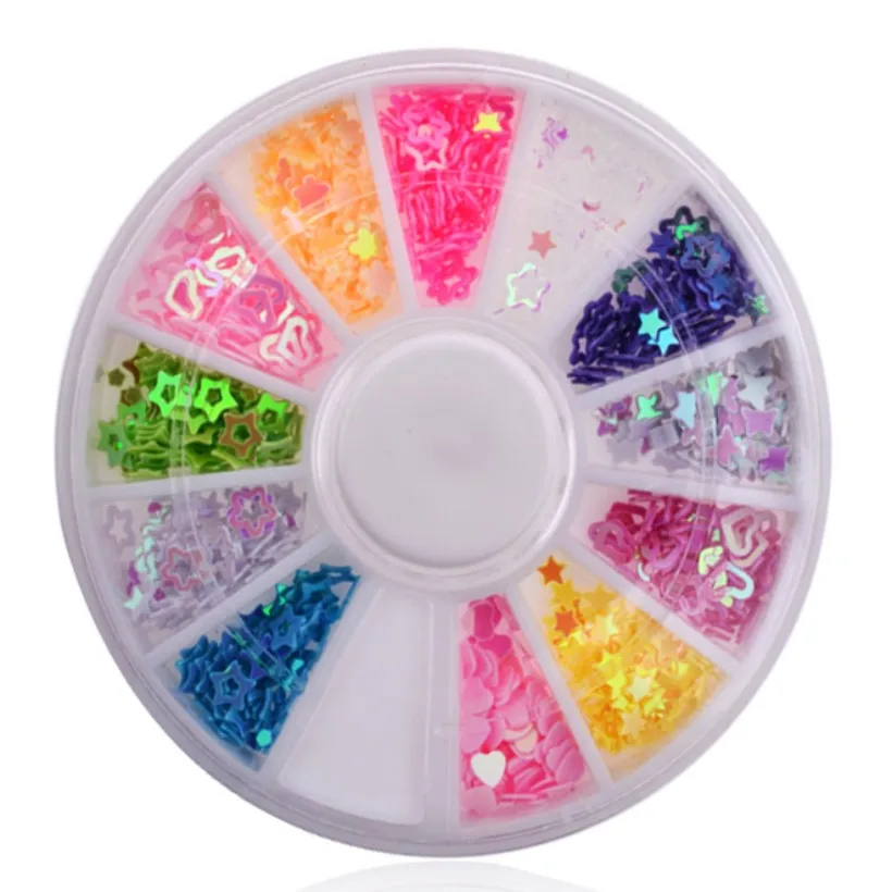 

DIY AB Color Nail Sequins Nail Art 3D Decorations Wheel Star Heart Flower Multi-color Glitter Paillettes Nail Decoration UV Gel