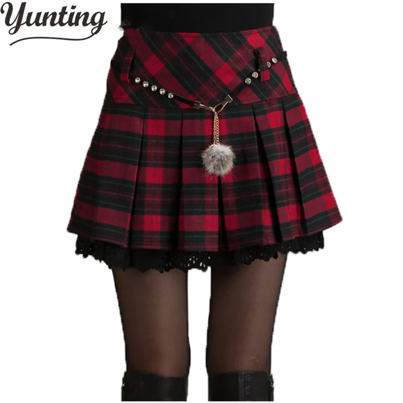 

Spring Skirts Women's 2018 Autumn New Design Fashion High Waist Short Mini Pleated Wool Plaid Women's Skirts