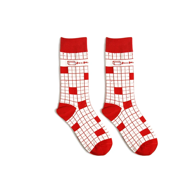 Мужские носки с забавными буквами и цифрами, школьные принадлежности, Мультяшные Веселые носки в стиле Харадзюку, хип-хоп, уличный стиль, повседневные хлопковые модные носки для катания на коньках - Цвет: red