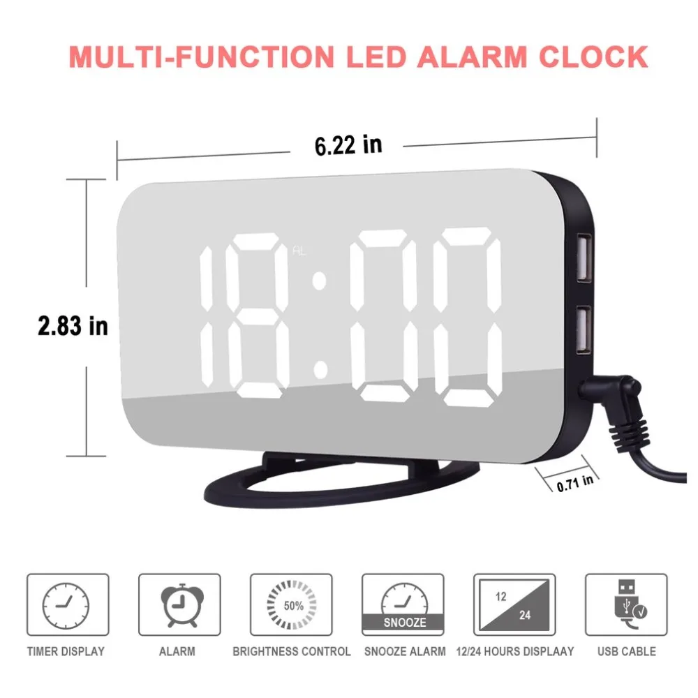Practical Design Digital LED Alarm Clock Multifunctional Noiseless LED Mirror Clock Display Electronic Desk Table Clocks