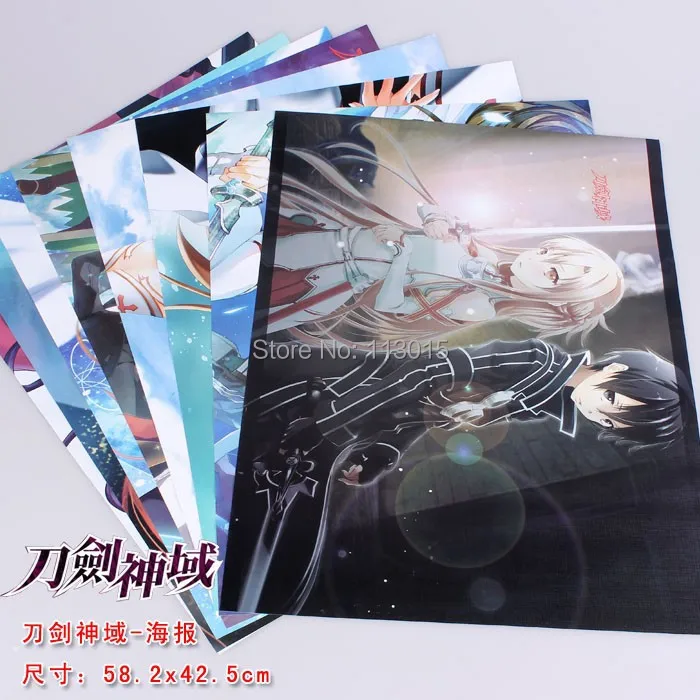 8pcs/lot Sword Art Online Posters SAO Anime Paintings 2 sizes 58x42CM 8 different designs High quality Embossed free ship 8pcs/lot Sword Art Online Posters SAO Anime Paintings 2 sizes 58x42CM 8 different designs High quality Embossed free ship