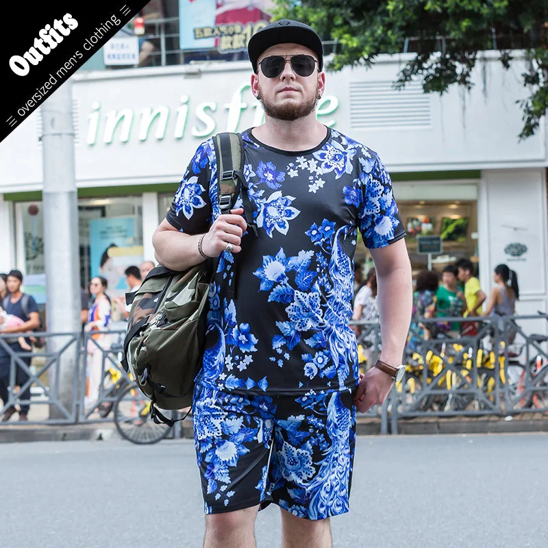 2018 Men's Set Spring Summer Men Sportswear 2 Piece Set Sporting Suit Tshirt+Shorts Sweatsuit Men Clothing Tracksuit Set
