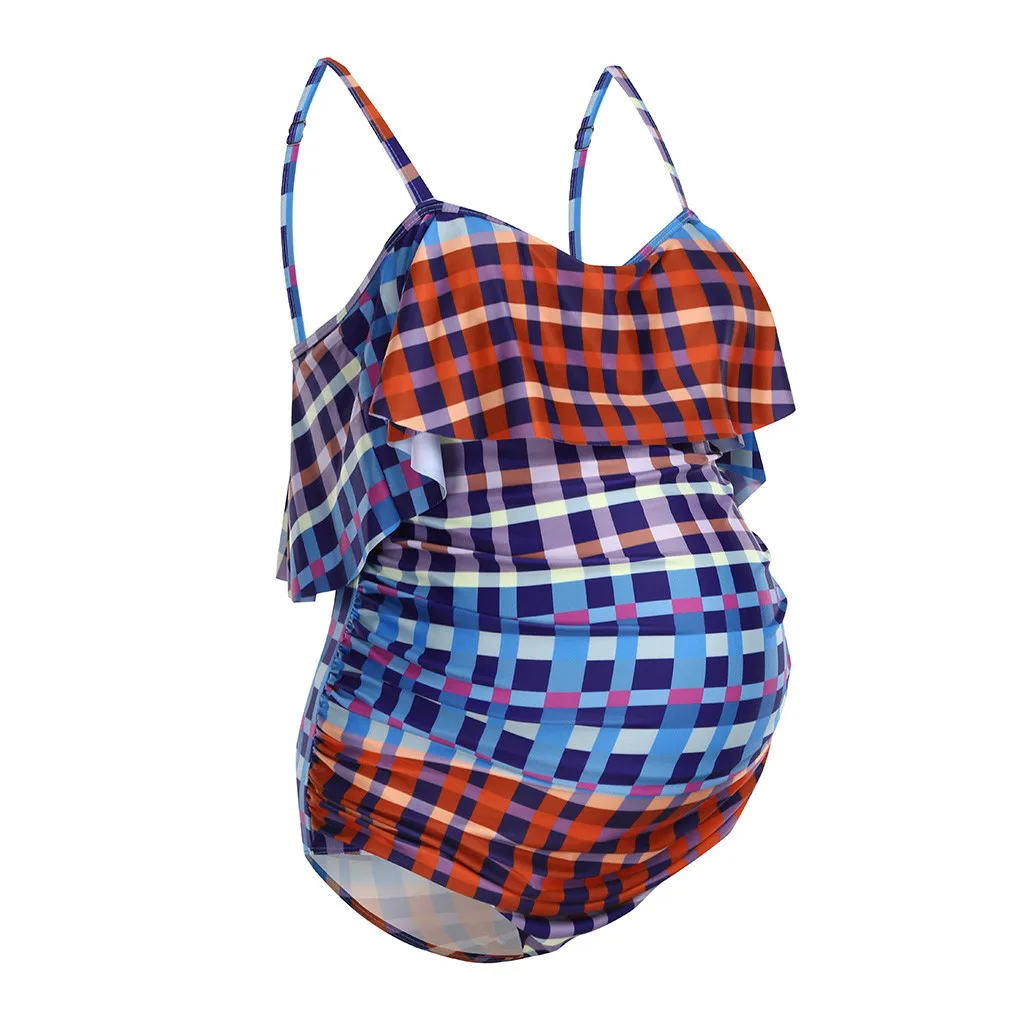 MUQGEW Материнство купальники женское танкини Лето решетки печати Бикини для беременных летняя пляжная одежда купальный костюм беременных бикини