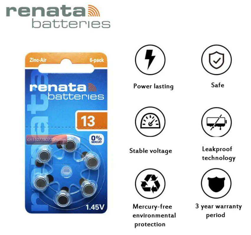 Renata 30pcs/5pack Maratone Plus Size A13 13A ZA13 13 PR48 Zinc Air 1.45V Hearing aid battery