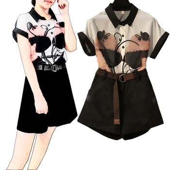 

Plus Size 4xl Shorts Suit Chiffon Ensemble Femme Deux Pieces Conjunto Feminino Women's Summer Suit Year-old Female Costume