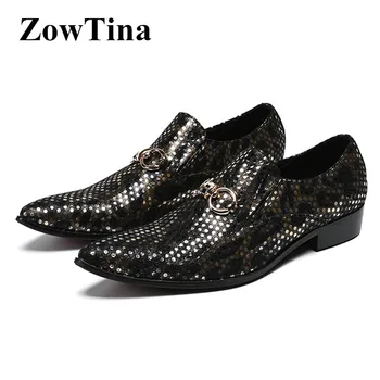 

Black Genuine Leather Men Formal Dress Business Shoes Slip On Buckle Oxford Flats Shoes Man Large Size 46 Sapatos Masculino