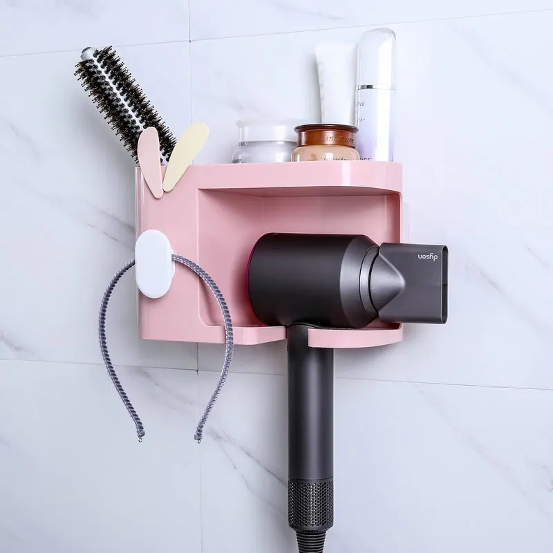 

Bathroom Storage Box Simple Wall Mounted Type Double Layer Hair Dryer Rack Wall Bathroom Suction Cup Bathroom Storage