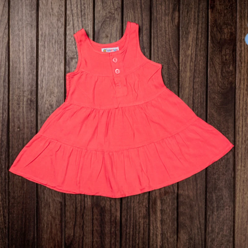 

Girls dresses summer artificial cotton silk girl pure color fresh sling princess dress