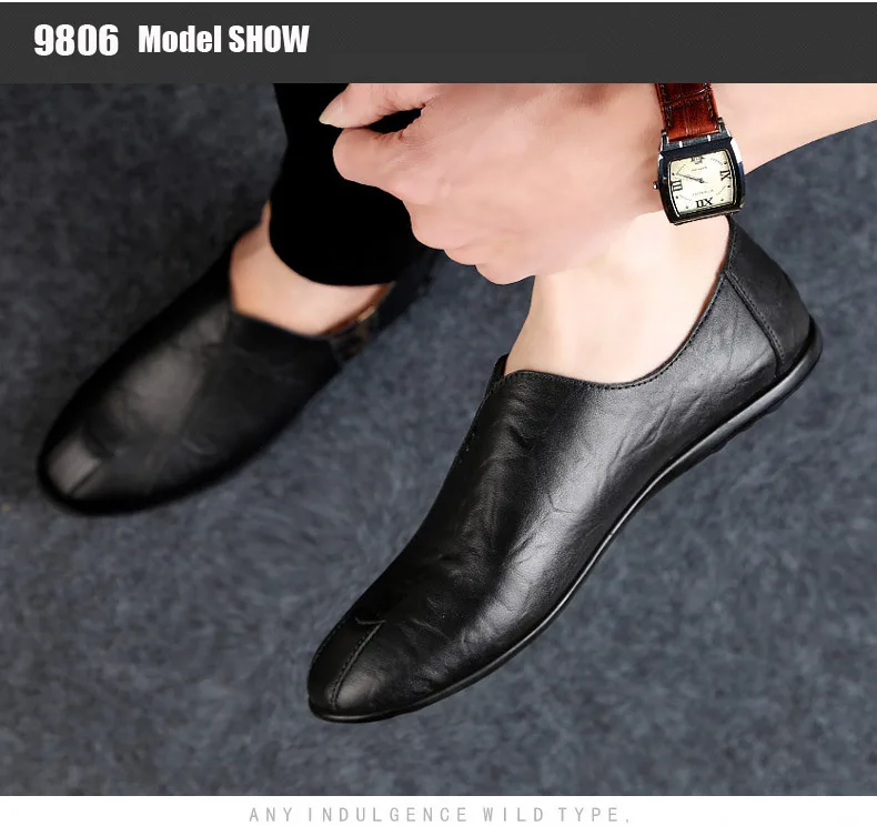 Новые мужские кожаные туфли повседневные дышащие мужские лоферы без шнуровки, деловая обувь черного цвета мягкая обувь для вождения Большие размеры, летняя мужская обувь