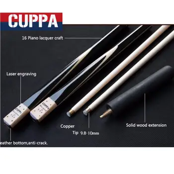 

New Cuppa Handmade Cuppa 3/4 Snooker Cues Sticks 9.8mm Tips With Extension Ebony Wood Handle China Anti Cracking Lacquer Craft