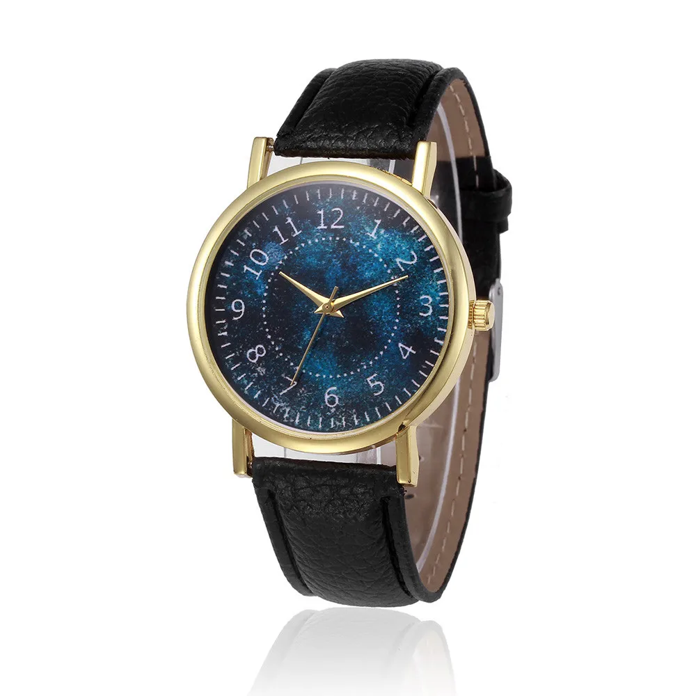 

Fashionable Women's Watches Personality Blue Starry Sky Digital Dial Watch Clock Ladies Leather Strap Quartz Watch Watches #B